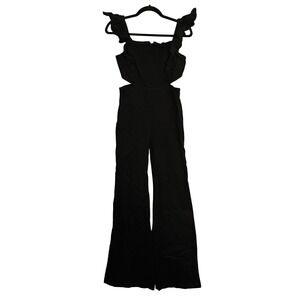 Flying Tomato Black Ruffle Cutout Wide Leg Jumpsuit Women's‎ Size Medium